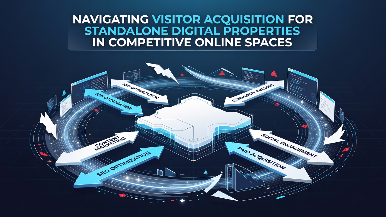 Chart showing visitor acquisition channels and performance benchmarks for standalone sites
